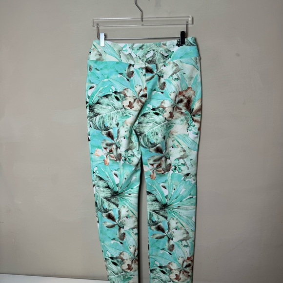 Soft Surroundings Tropical Print High-Waist Leggings Aqua Green Floral Sz TM - Picture 5 of 10